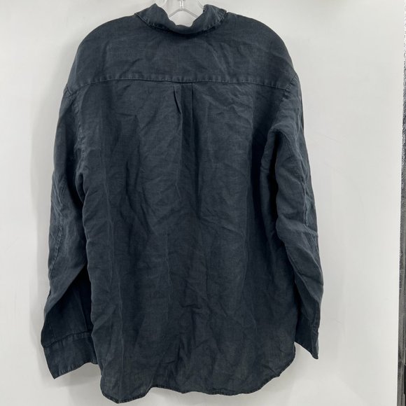 Bryn Walker Linen Button Up Long Sleeve Top Black oversized Lagenlook - Picture 4 of 5